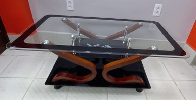 GLASS TABLE 8826A BLACK AND BROWN WOOD - A. Ally & Sons