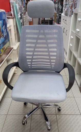 CHAIR OFFICE GREY WITH HEAD REST & BLACK ARM REST P10 - A. Ally & Sons