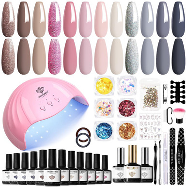 Nails Modelones 35 Pcs Gel Polish Kit  w/48W lamp 12 Colors Neutral Manicure - A. Ally & Sons