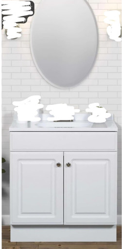 BATHROOM CABINET ZENITH #RCB30WW WHITE VANITY WITH WHITE CULTURED MARBLE TOP 30"W X 35"H X18"D - A. Ally & Sons