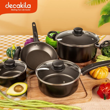 POT SET 7PCS DECAKILA KMEP004B NON-STICK COOKWARE SET BLACK - A. Ally & Sons