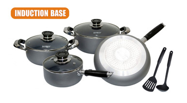 POT SET SANKEY 9PCS W-986ID COOKWARE SET INDUCTION BASE GREY - A. Ally & Sons