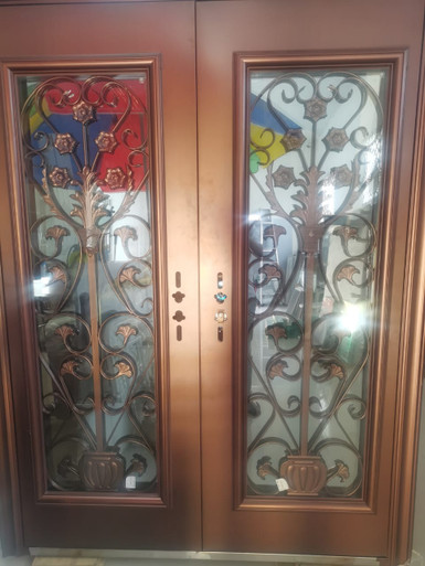 DOOR METAL DOUBLE BRONZE DESIGN GLASS 2050X1500X70MM ZYH-G068-1 - A. Ally & Sons