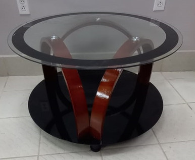 GLASS TABLE 8817-A ROUND BROWN WOOD 32X18" - A. Ally & Sons