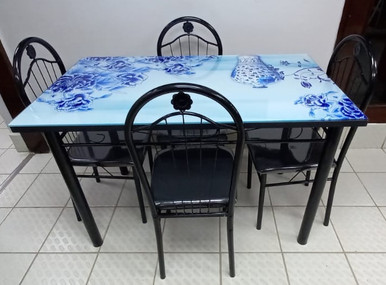 GLASS DINING TABLE A31-M24-2 WITH 4 CHAIR SET BLUE FLOWERS - A. Ally & Sons