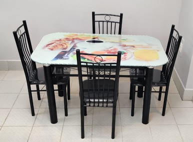 GLASS DINING TABLE WITH 4 CHAIR SET H528 - A. Ally & Sons