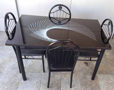 GLASS DINING TABLE A31 FAN SHAPED WITH 4 CHAIR SET - A. Ally & Sons