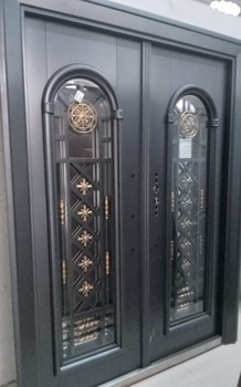 DOOR METAL DOUBLE INTERNAL ARCH BLACK & GOLD W/GLASS 2050X1500 #927/#1237 - A. Ally & Sons