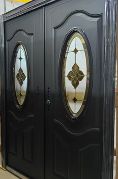 DOOR METAL DOUBLE BLACK WITH OVAL GLASS 2050X1500X50MM ZYH-G007-B - A. Ally & Sons