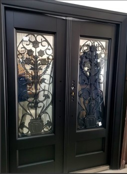 DOOR METAL DOUBLE BLACK DESIGN W/GLASS ZYH-G105B 2050X1500X70MM #922 - A. Ally & Sons