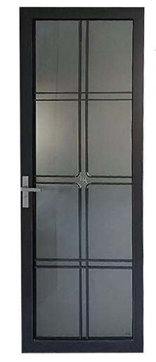 DOOR METAL SINGLE BLACK FRAME WITH FROSTED DECOR GLASS #PK-8756 - A. Ally & Sons